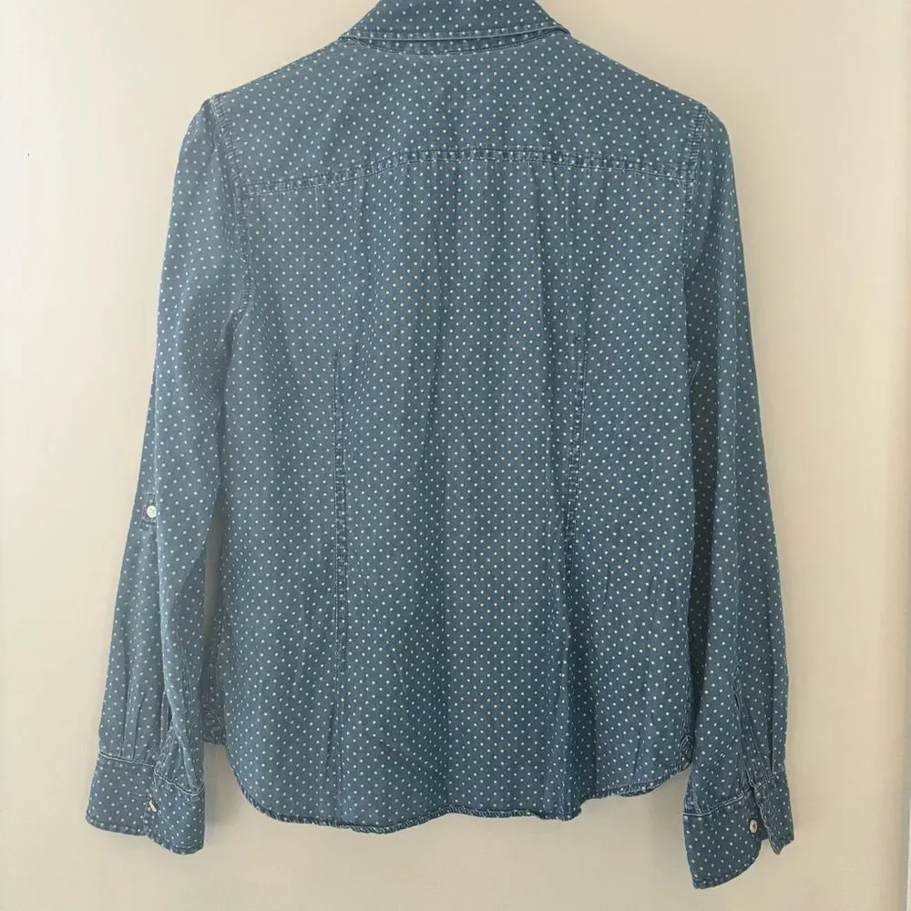 Talbots Polka Dot Chambray Button-Down Shirt – 100% Cotton Size 10